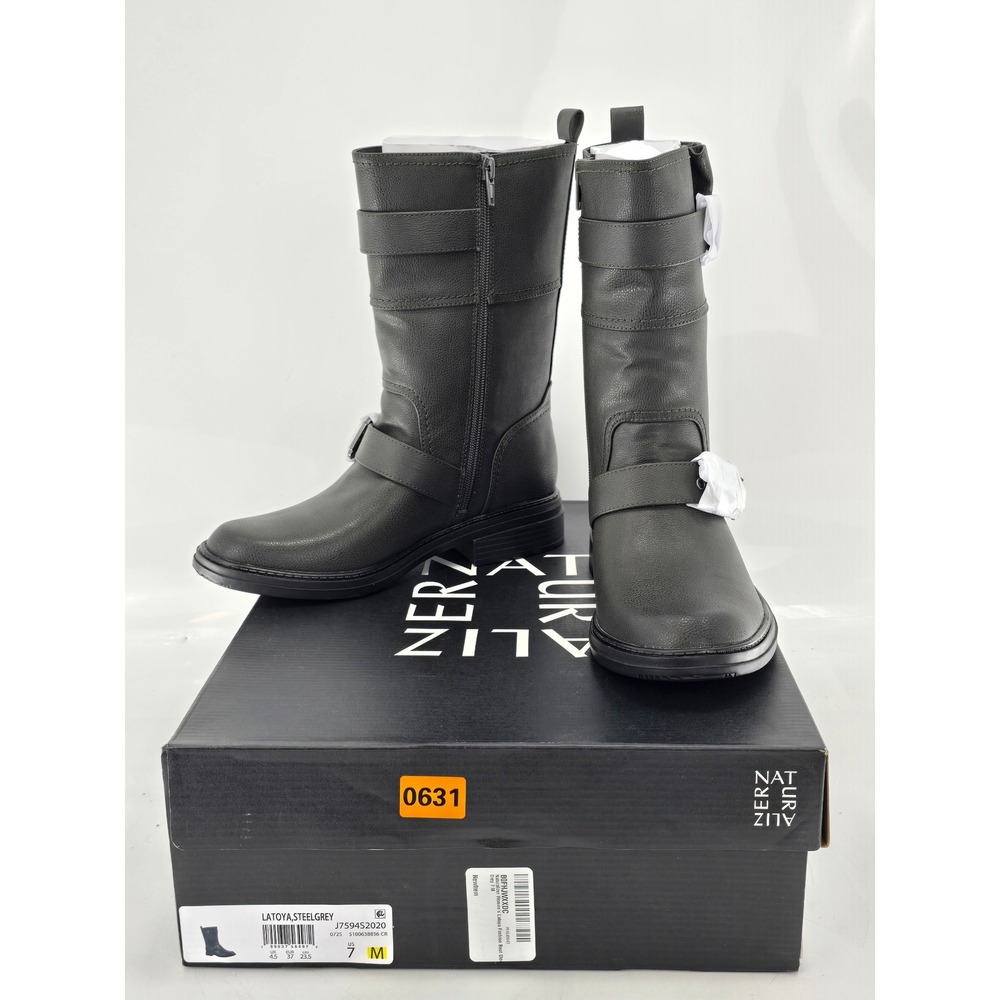 Naturalizer Latoya Fashion Boot Women‎ 7 Steel Grey Buckle Mid-Calf - New